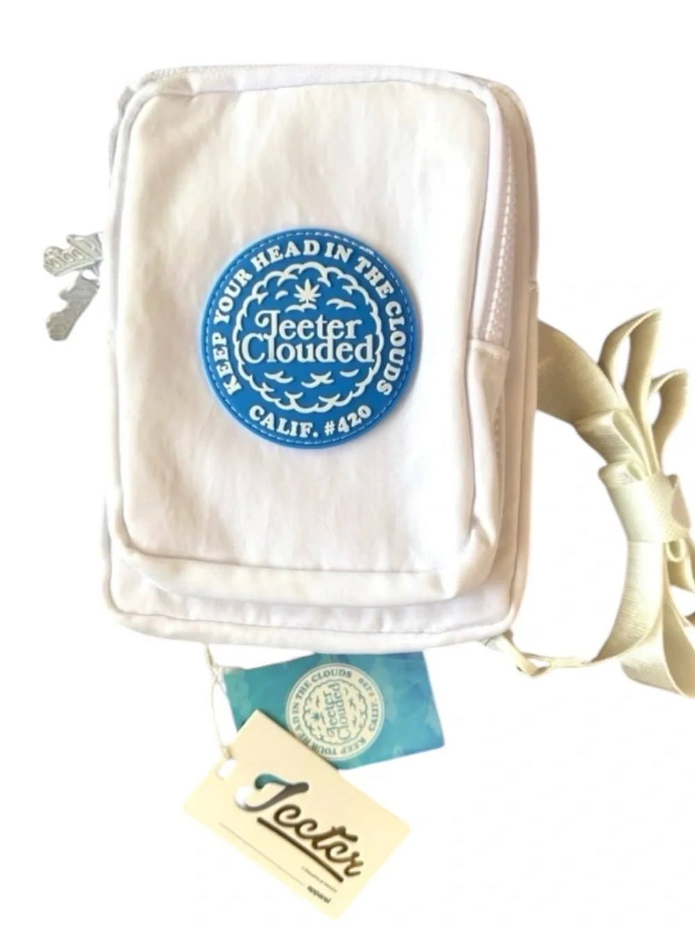 Jeeter 420 White Crossbody Clouded Capsule Bag 6x8” Festival 3 Pockets NWT